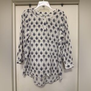 Pure Jill Tunic - Ikat Print tunic - white/blue - size M tall
